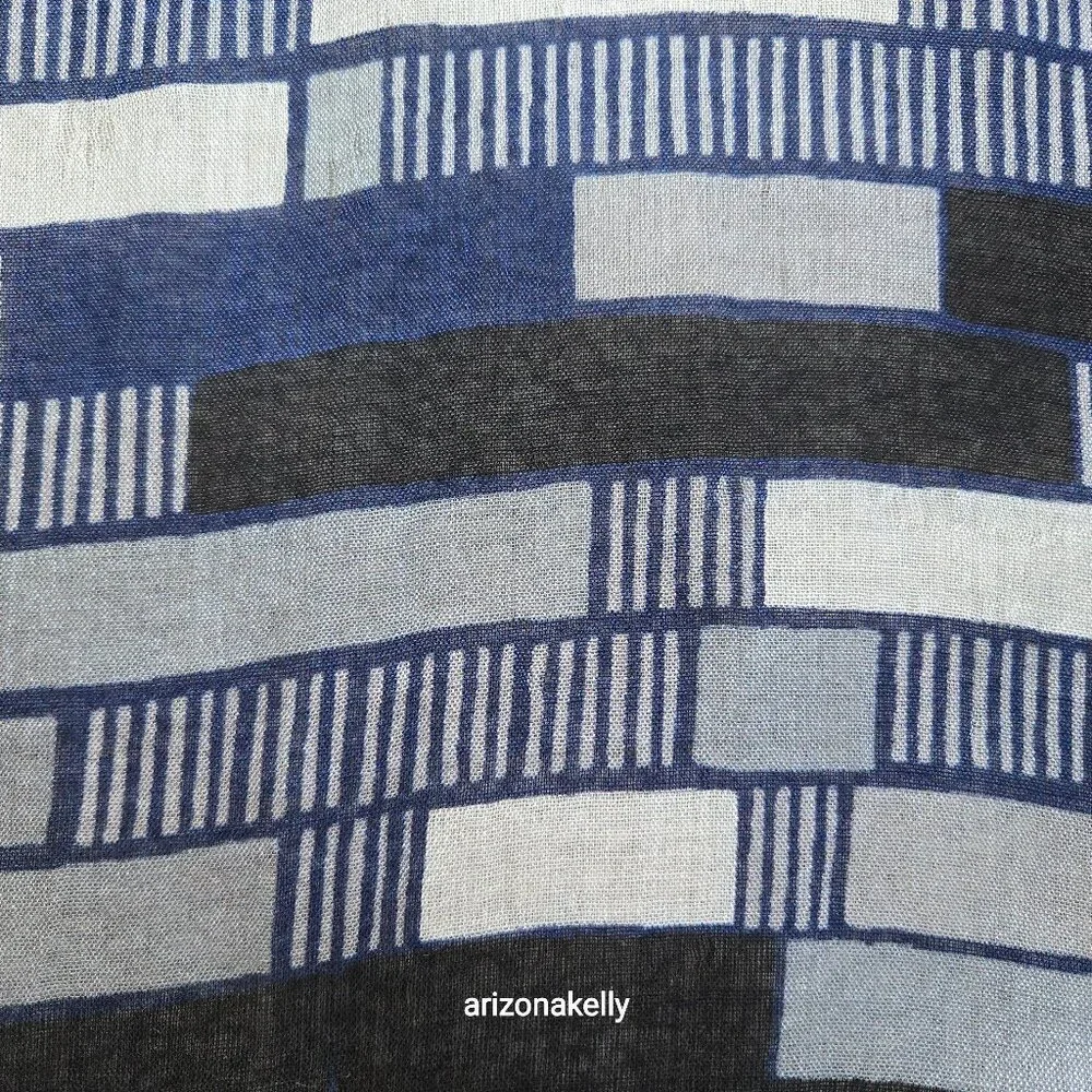 Very Fine Cotton Scarf Lightweight Scarf Blue Black Grey White